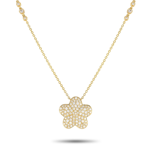 91 - An 18K Yellow Gold 1.25ct Diamond Necklace. Diamonds with a total weight of 1.25 carats accent the 1... 