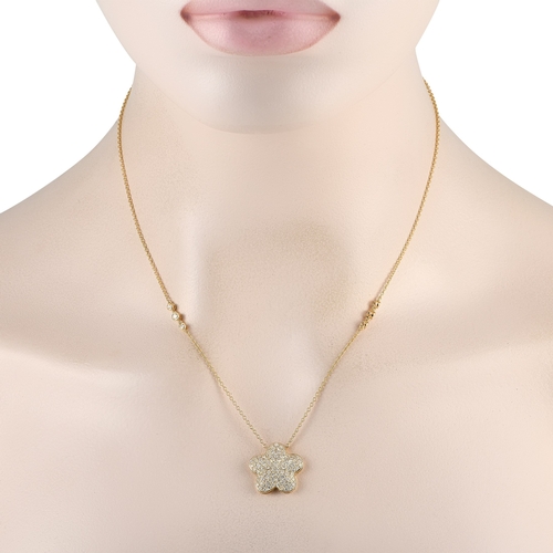 91 - An 18K Yellow Gold 1.25ct Diamond Necklace. Diamonds with a total weight of 1.25 carats accent the 1... 