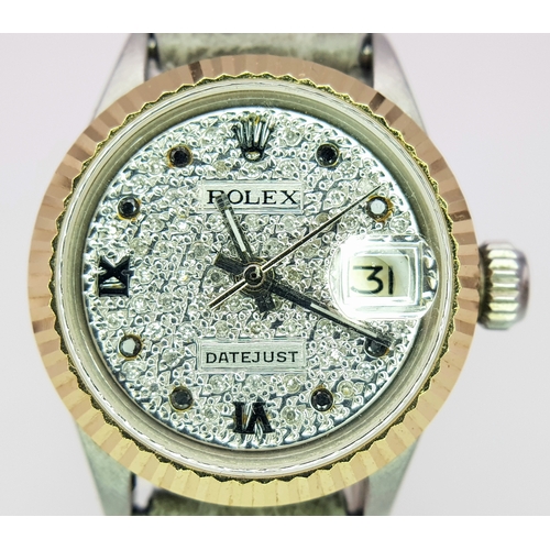 64 - A Rolex Datejust, Diamond Dial Automatic Ladies Watch. Grey leather strap. Stainless steel case - 26... 