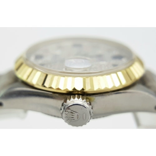 64 - A Rolex Datejust, Diamond Dial Automatic Ladies Watch. Grey leather strap. Stainless steel case - 26... 