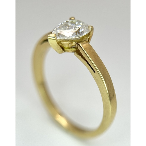 72 - An 18K Yellow Gold Diamond Solitaire Ring. 0.40ct pear shaped diamond. Size K. 2.75g. NL007