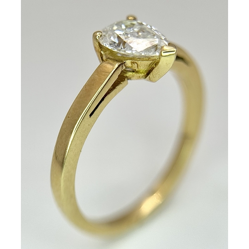72 - An 18K Yellow Gold Diamond Solitaire Ring. 0.40ct pear shaped diamond. Size K. 2.75g. NL007