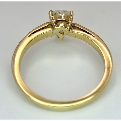 72 - An 18K Yellow Gold Diamond Solitaire Ring. 0.40ct pear shaped diamond. Size K. 2.75g. NL007