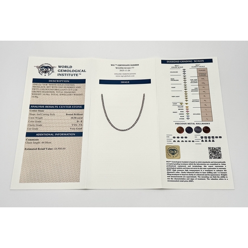79 - A W.G.I. Certified 10k White Gold and Lab Grown Diamond Necklace. Set with 10.58ctw of 150 round bri... 