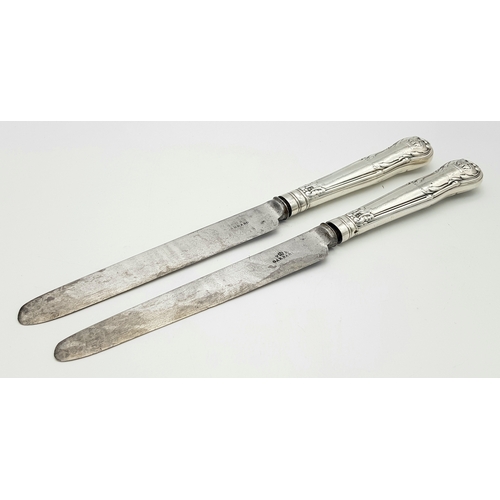 85 - Two Rare William IV, Queen Adelaide Pattern Sterling Silver (handles) Dinner knives. Makers mark of ... 