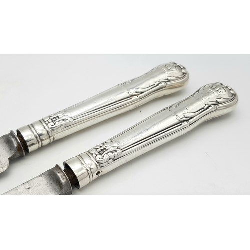85 - Two Rare William IV, Queen Adelaide Pattern Sterling Silver (handles) Dinner knives. Makers mark of ... 