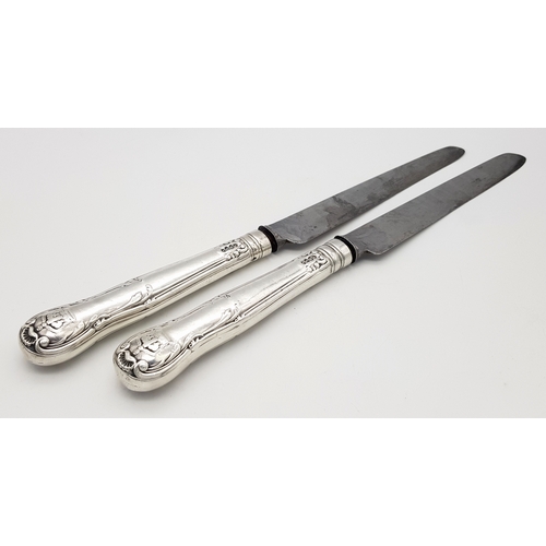 85 - Two Rare William IV, Queen Adelaide Pattern Sterling Silver (handles) Dinner knives. Makers mark of ... 