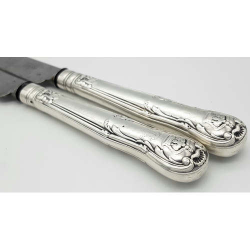 85 - Two Rare William IV, Queen Adelaide Pattern Sterling Silver (handles) Dinner knives. Makers mark of ... 