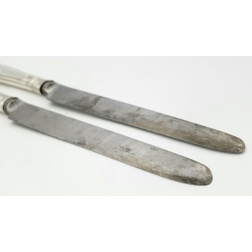 85 - Two Rare William IV, Queen Adelaide Pattern Sterling Silver (handles) Dinner knives. Makers mark of ... 
