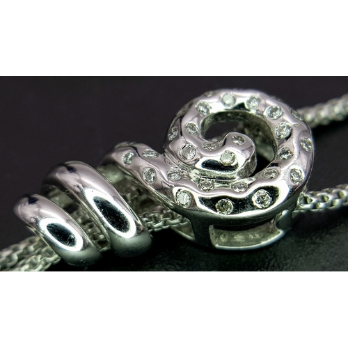 86 - An 18K White Gold, Pearl and Diamond Necklace. Fancy Venetian links with a diamond encrusted serpent... 
