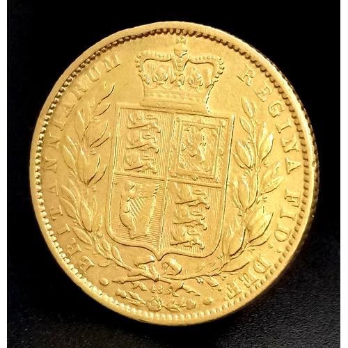 90 - AN 1864, YOUNG HEAD, SHIELD BACK, DIE NUMBER 48, FULL SOVEREIGN COIN. 22K GOLD. C 4002