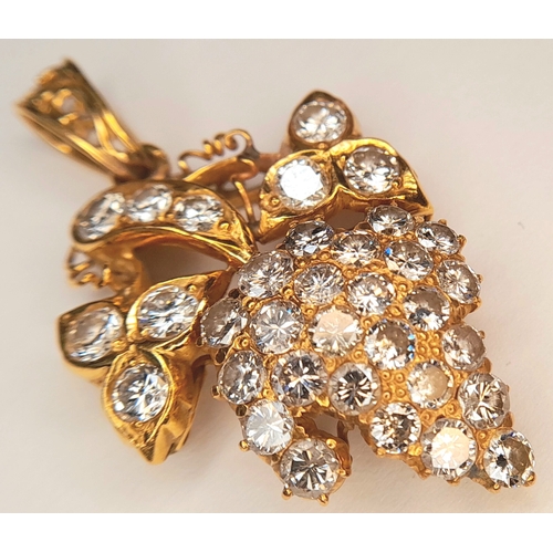 104 - A 21K YELLOW GOLD, DIAMOND SET, BUNCH OF GRAPES PENDANT. 1.65 TCW APPROX, 5.3G. TAN 4009.
