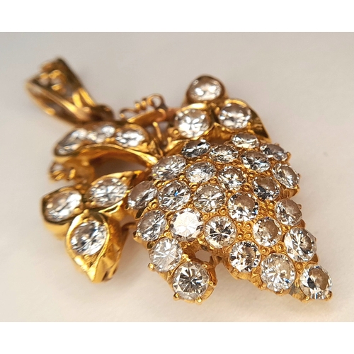 104 - A 21K YELLOW GOLD, DIAMOND SET, BUNCH OF GRAPES PENDANT. 1.65 TCW APPROX, 5.3G. TAN 4009.