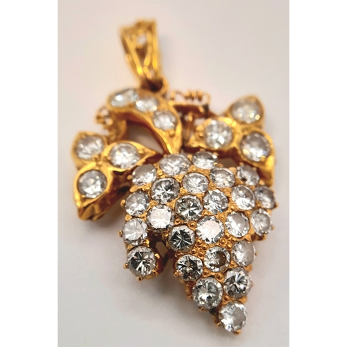 104 - A 21K YELLOW GOLD, DIAMOND SET, BUNCH OF GRAPES PENDANT. 1.65 TCW APPROX, 5.3G. TAN 4009.