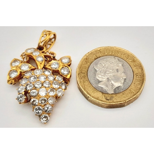 104 - A 21K YELLOW GOLD, DIAMOND SET, BUNCH OF GRAPES PENDANT. 1.65 TCW APPROX, 5.3G. TAN 4009.