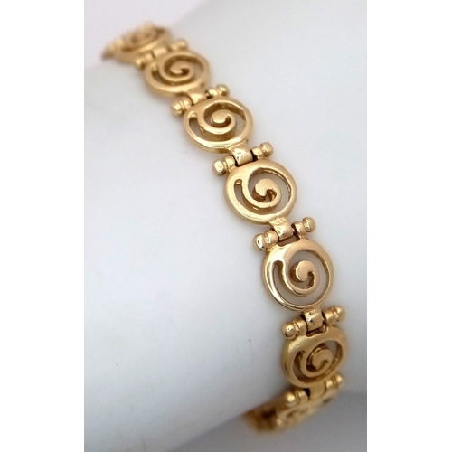 108 - A 14K GOLD GREEK SPIRAL DESIGNER BRACELET .    11.5gms    18cms