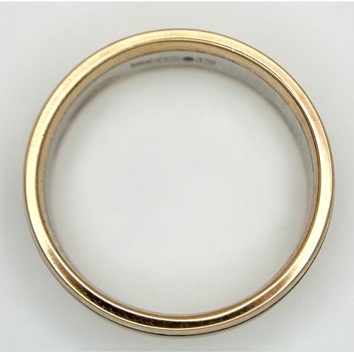 110 - A 950 Platinum and 9K Gold Band Ring. 7mm width. Size R. 6g. R-26760.