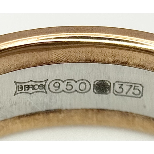 110 - A 950 Platinum and 9K Gold Band Ring. 7mm width. Size R. 6g. R-26760.