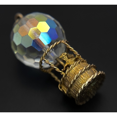 111 - A 9K YELLOW GOLD, CRYSTAL SET, HOT AIR BALLOON CHARM / PENDANT. 10.8G. S/A 1561 - 2.