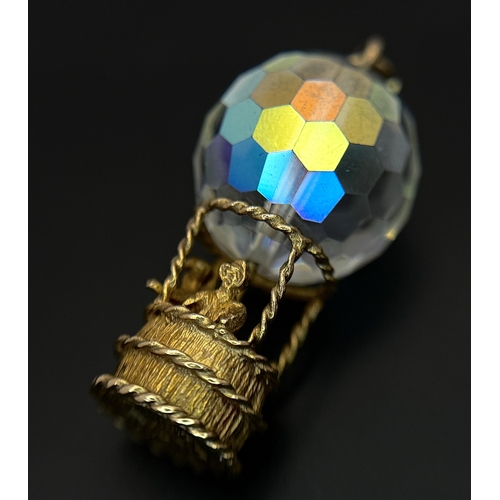 111 - A 9K YELLOW GOLD, CRYSTAL SET, HOT AIR BALLOON CHARM / PENDANT. 10.8G. S/A 1561 - 2.