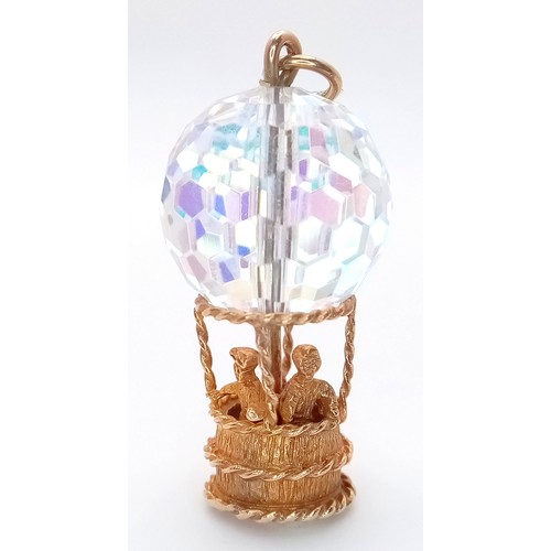 111 - A 9K YELLOW GOLD, CRYSTAL SET, HOT AIR BALLOON CHARM / PENDANT. 10.8G. S/A 1561 - 2.