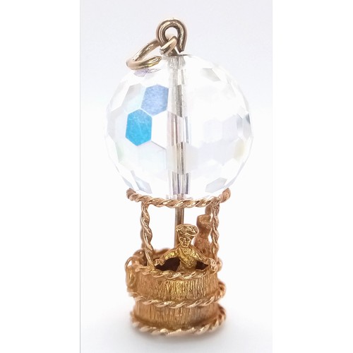 111 - A 9K YELLOW GOLD, CRYSTAL SET, HOT AIR BALLOON CHARM / PENDANT. 10.8G. S/A 1561 - 2.
