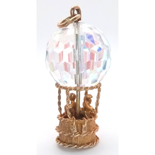 111 - A 9K YELLOW GOLD, CRYSTAL SET, HOT AIR BALLOON CHARM / PENDANT. 10.8G. S/A 1561 - 2.