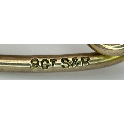 113 - A Vintage 9K Yellow Gold Rope Chain with a Crossover Safety Pin Pendant. chain - 40cm. 3.5cm pendant... 