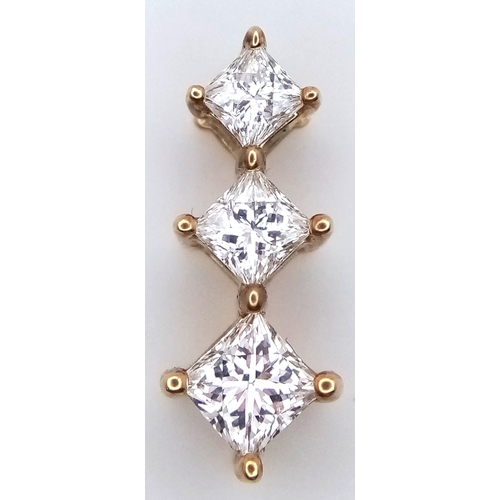 116 - A 14K Yellow Gold Graduating Diamond Pendant. c.1ctw of Princess cut diamonds. VS2/SI1 clarity. I-J ... 