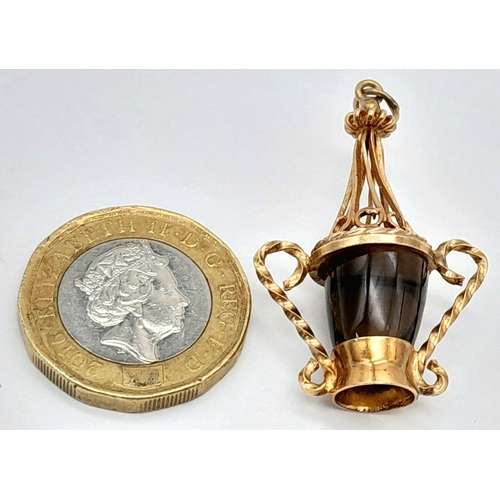 118 - A 9K YELLOW GOLD, STONE SET, LANTERN SHAPED, FOB CHARM / PENDANT. 5.4G. S/A 1561 - 1.