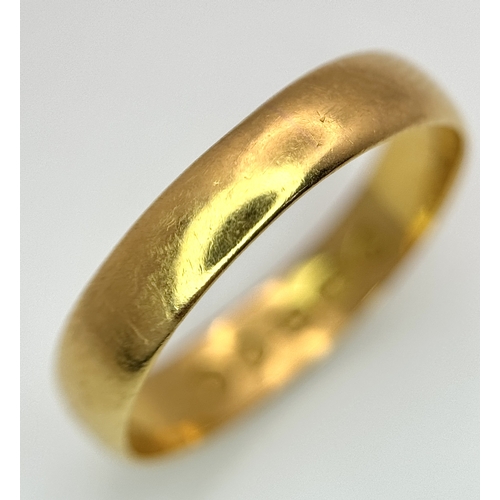 120 - A 22K Yellow Gold Band Ring. 5mm width. Size L. 2.2g.