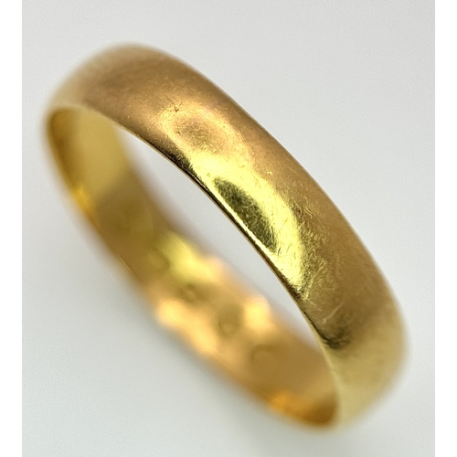 120 - A 22K Yellow Gold Band Ring. 5mm width. Size L. 2.2g.