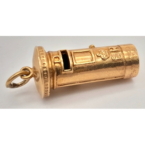 125 - A 9K YELLOW GOLD, POSTBOX CHARM/PENDANT. 4.5G. S/A 1561 - 3.