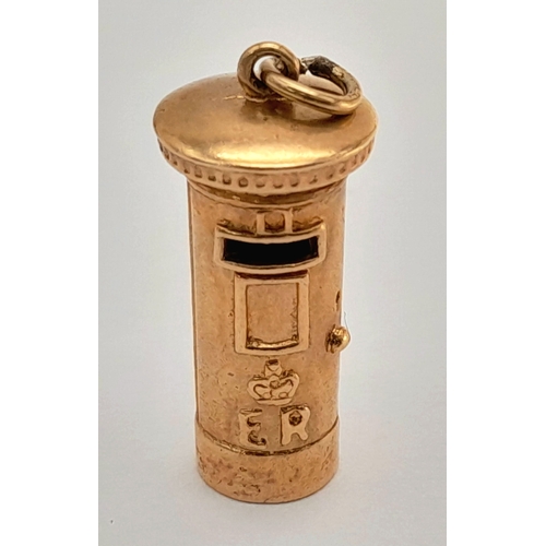 125 - A 9K YELLOW GOLD, POSTBOX CHARM/PENDANT. 4.5G. S/A 1561 - 3.