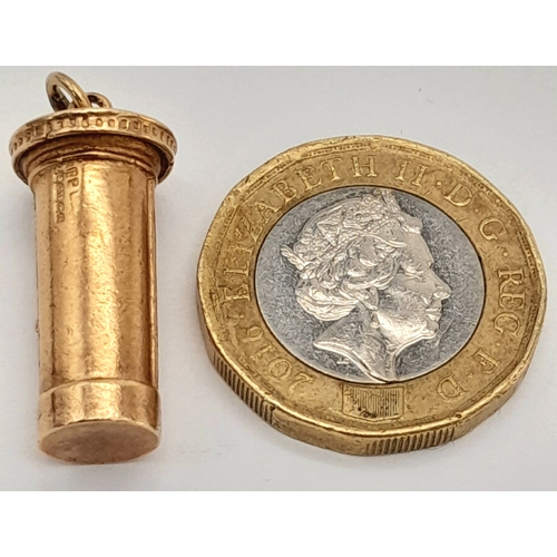 125 - A 9K YELLOW GOLD, POSTBOX CHARM/PENDANT. 4.5G. S/A 1561 - 3.