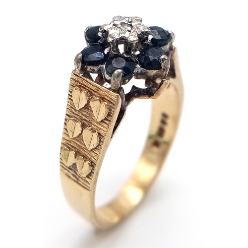 126 - Vintage 9 CARAT GOLD DIAMOND and SAPPHIRE RING. 3.85 Grams. Size K 1/2.