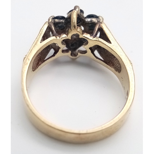 126 - Vintage 9 CARAT GOLD DIAMOND and SAPPHIRE RING. 3.85 Grams. Size K 1/2.