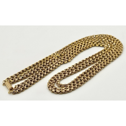 127 - A 9K Yellow Gold (tests as) Three Row Belcher Link Chain Necklace. 46cm length. 34.6g.