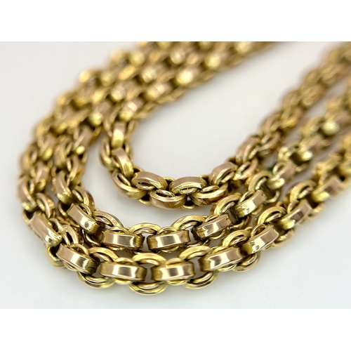 127 - A 9K Yellow Gold (tests as) Three Row Belcher Link Chain Necklace. 46cm length. 34.6g.