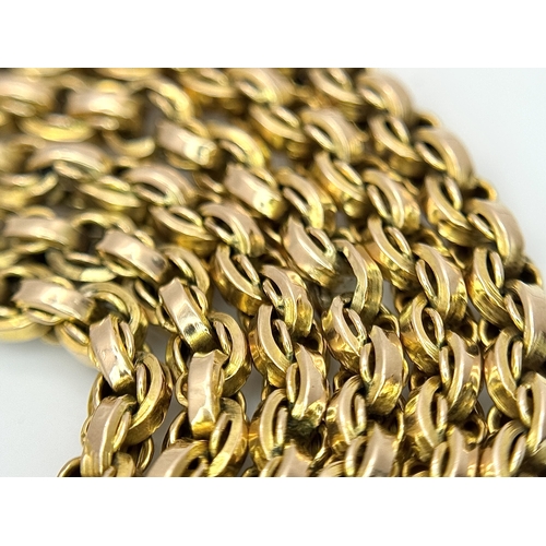 127 - A 9K Yellow Gold (tests as) Three Row Belcher Link Chain Necklace. 46cm length. 34.6g.