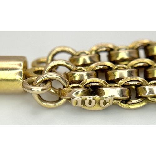 127 - A 9K Yellow Gold (tests as) Three Row Belcher Link Chain Necklace. 46cm length. 34.6g.