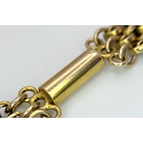 127 - A 9K Yellow Gold (tests as) Three Row Belcher Link Chain Necklace. 46cm length. 34.6g.