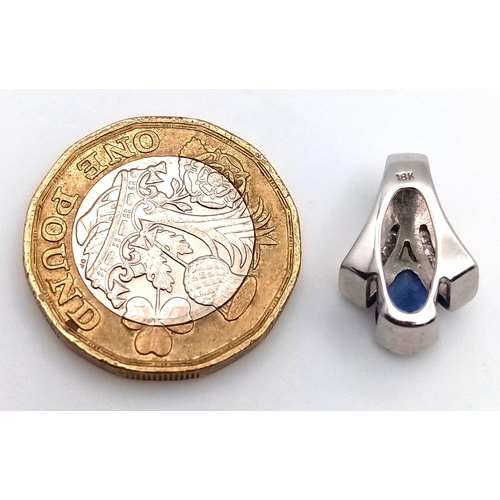 133 - Sophisticated 18 CARAT WHITE GOLD PENDANT. Having a PEAR CUT SAPPHIRE mounted to centre with DIAMOND... 