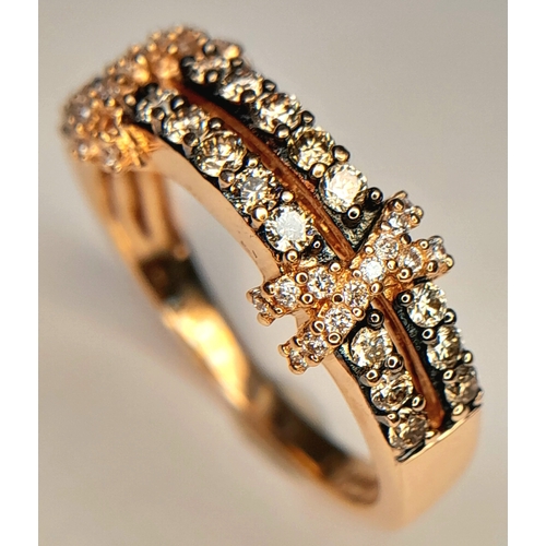 139 - A 14K ROSE GOLD, LE VIAN, 2 ROW, DIAMOND SET RING. 0.35 TCW, 3.6G, SIZE N. TAN 4001.