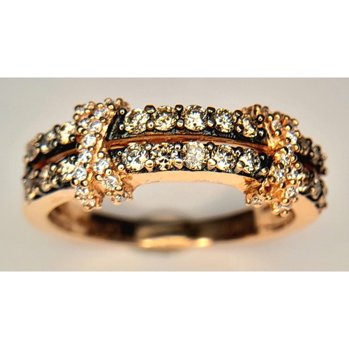 139 - A 14K ROSE GOLD, LE VIAN, 2 ROW, DIAMOND SET RING. 0.35 TCW, 3.6G, SIZE N. TAN 4001.