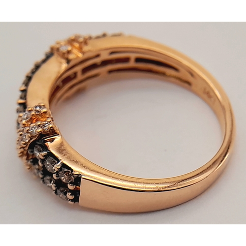 139 - A 14K ROSE GOLD, LE VIAN, 2 ROW, DIAMOND SET RING. 0.35 TCW, 3.6G, SIZE N. TAN 4001.