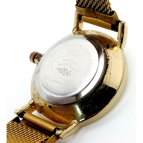 1078 - A LAURA ASHLEY, GOLD TONE, MESH BRACELET WATCH. IN FULL WORKING ORDER, NEW BATTERY FITTED RECENTLY. ... 