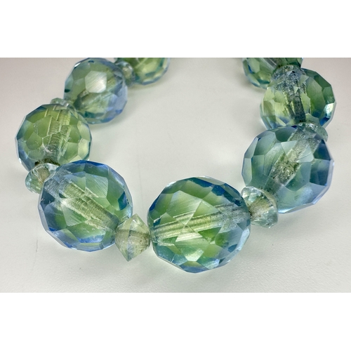 1073 - A Vintage Sterling Silver and Faceted Blue/Green Uranium Glass Beaded Necklace- 43cm Length. Beads m... 