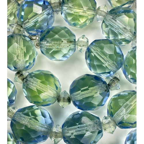 1073 - A Vintage Sterling Silver and Faceted Blue/Green Uranium Glass Beaded Necklace- 43cm Length. Beads m... 