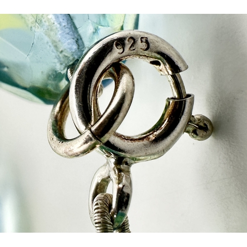 1073 - A Vintage Sterling Silver and Faceted Blue/Green Uranium Glass Beaded Necklace- 43cm Length. Beads m... 